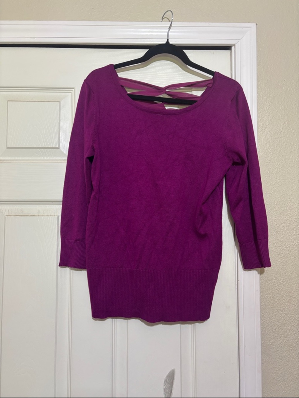 Cable & Gauge Fuchsia Purple Sweater with Back Strap Detail